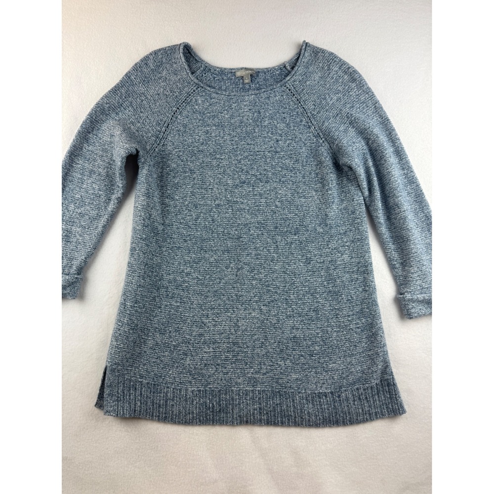 T By Talbots Women's Blue Cotton Long Sleeve Knit Sweater Tunic Top Size S
